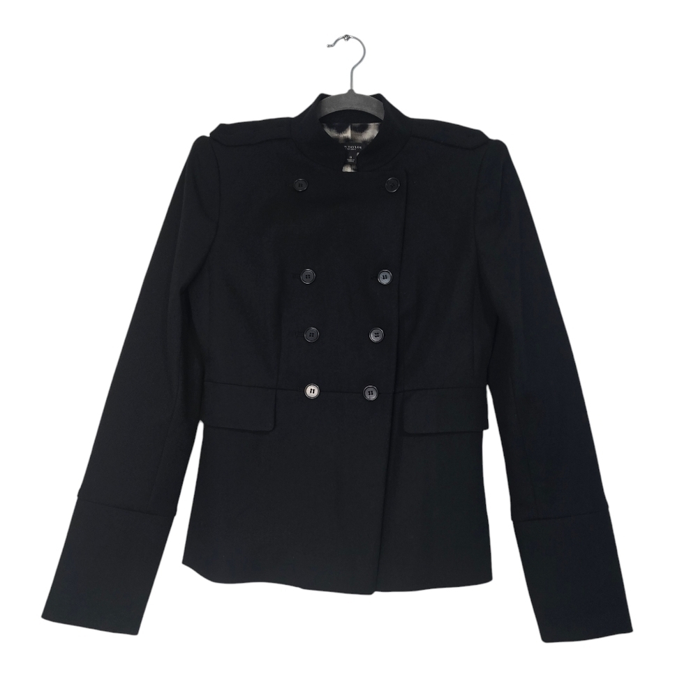 Ann Taylor Black Leopard lining military inspired double Breasted Blazer Jacket